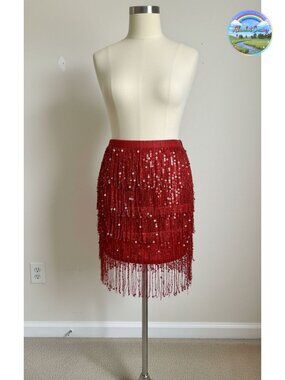 Sequin Fringe Wrap Skirt Sparkly Rave Dance Club Party Skirt